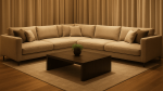 Luxury Floor-to-Ceiling Curved Beige Curtain & Sofa - Image 2